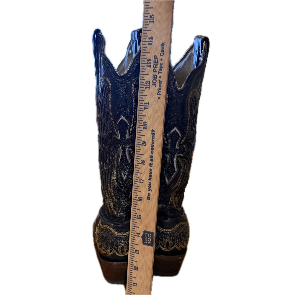 CORRAL Vintage Wing & Cross Western Boots Women 8.5 Black Distressed Inlay - Picture 8 of 11